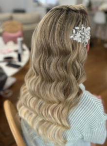 Bridal hair Hollywood waves by the best Sydney bridal hair and makeup artist Sarah at Blossom